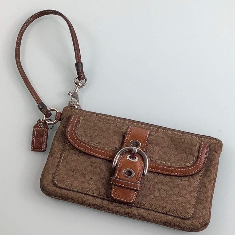 Coach Signature patter leather trim wristlet size 7.5 X 4